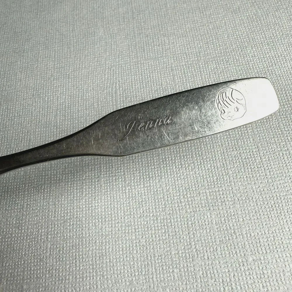 VTG Community Stainless engraved JENNA Baby Spoon Spork 5-in